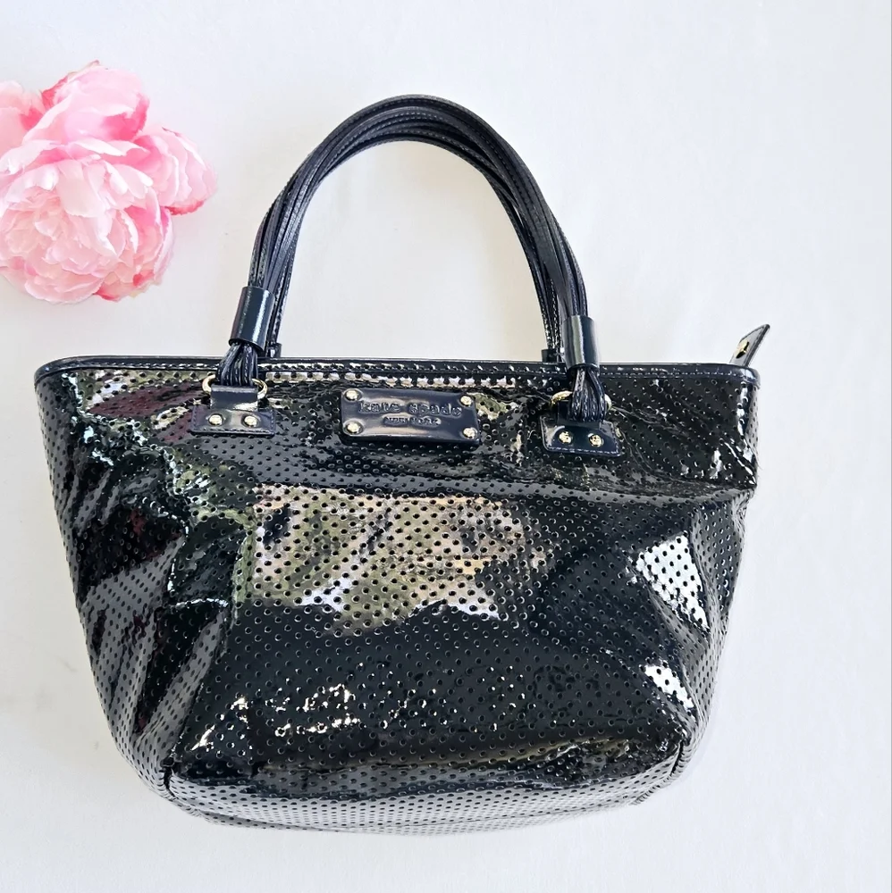 ♠️Kate Spade Patent Leather Satchel Perforated Navy Handbag